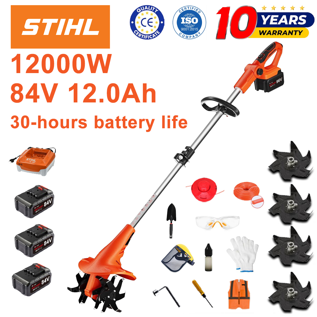 (Življenjska doba baterije: 30 ur) Plug 12000 W + litijeva baterija 84 V 12,0 Ah *3 + hitri polnilnik *1 + lopata *1 + plugovo rezilo *4 + rezalni disk *1 + rezalna vrv *1 + različni dodatki